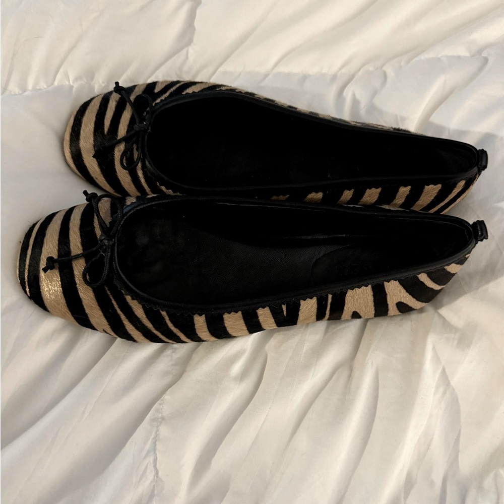 Boden ballet flats with animal print cowhide! Never worn!